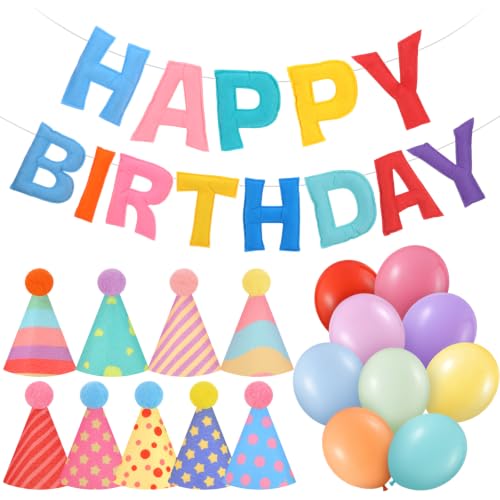 Mini Felt Party Hat Set with Pastel Balloons & Banner for Stuffed Animals