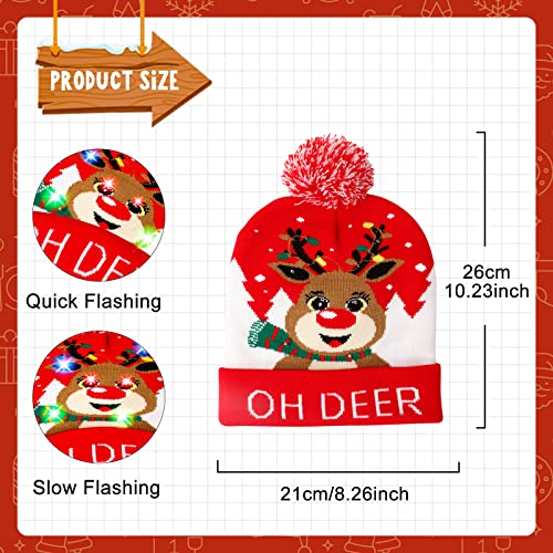 4 Pack Christmas LED Beanie Hat with Colorful Flashing Lights - Holiday Xmas Party Wear