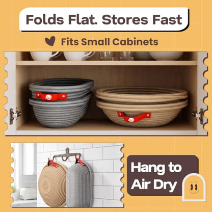 Bread Proofing Basket Set - Round & Oval Sourdough Banneton Baskets with Liners & Cover