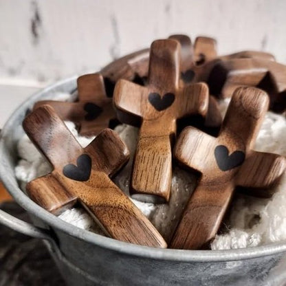 KyooteLfv Wooden Cross Fidget - Cross My Heart, Walnut Pocket Crosses for Anxiety Relief & Prayer, Encouragement Christian Gift for Adults/Kids (10 PCS)