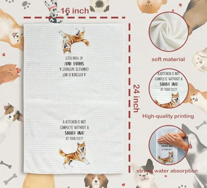 White Shiba Inu Kitchen Towels Set of 2 - Dog Decorative Hand Towels