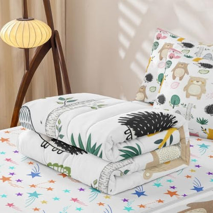 Feelyou Cartoon Animal Zipper Bedding Set Twin Size White Yellow Pink