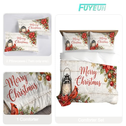 Christmas Comforter Set Twin Bedspread Rustic Bird Red Cardinal 17-02