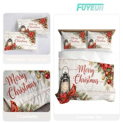 Christmas Comforter Set Twin Bedspread Rustic Bird Red Cardinal 17-02