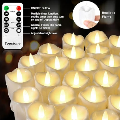 White Base Dimmable Flickering Flameless Tea Lights 12 Pack - Remote Control