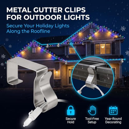 50Pcs Metal Gutter Clips for Outdoor Lights, Xmas & Holiday Decoration