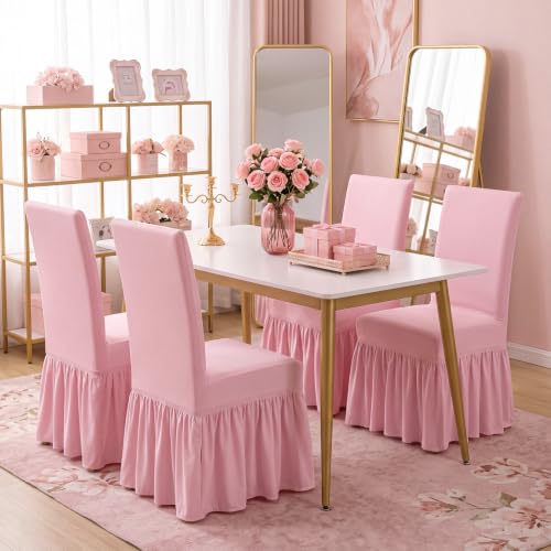 Pink Dorm Chair Cover 2 Pack Stretch Slipcovers for Dining & Office Chairs