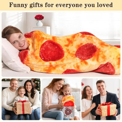Mermaker Pepperoni Pizza Blanket 71 Inch Throw for Adults & Kids Crimson