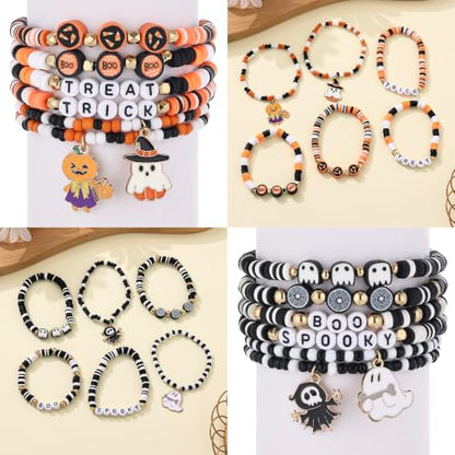 Halloween 24-Piece Beaded Friendship Bracelets for Women Handmade Stackable Jewelry
