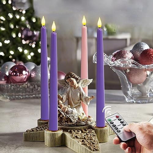 Homemory Flickering LED Advent Candles Set of 4 with Remote Timer - Purple & Pink