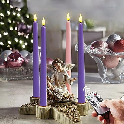 Homemory Flickering LED Advent Candles Set of 4 with Remote Timer - Purple & Pink