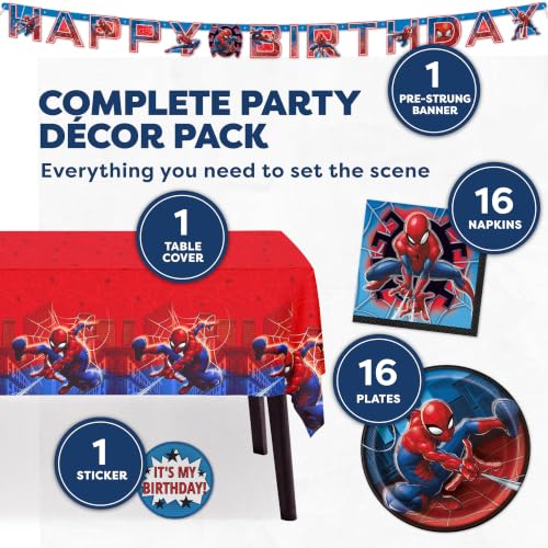 Spider-Man Birthday Decorations Set with Banner, Plates & Napkins