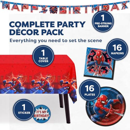 Spider-Man Birthday Decorations Set with Banner, Plates & Napkins