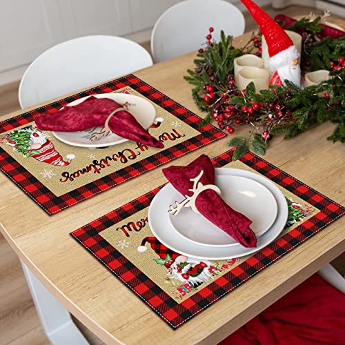 Christmas Gnome Truck Placemats Set of 6 - Holiday Kitchen Table Decor