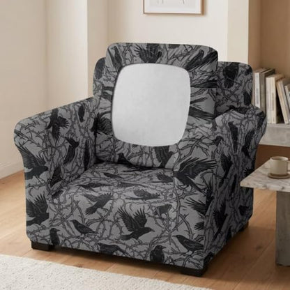 Gothic Crow Thorn Branch Universal Armchair Sofa Cover with Arms - Accent Chair Protector - Black+Pink