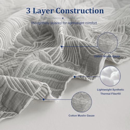 King Size Muslin Cotton Blanket - 3-Layer Yarn-Dyed Tree Design, 106x92 Inches
