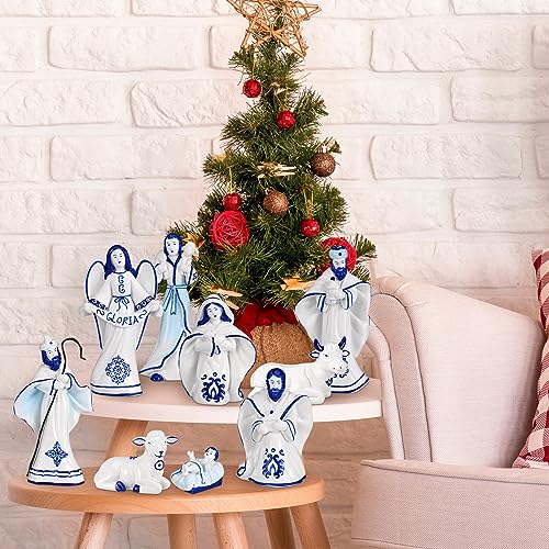 9-Piece Delft Blue Nativity Set Figurines Christmas Decor