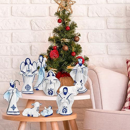 9-Piece Delft Blue Nativity Set Figurines Christmas Decor
