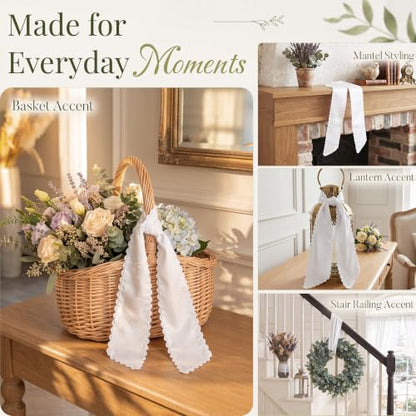 Classic White Wreath Sash with Ric Rac & Scalloped Trim - 2 Pcs Front Door Decor