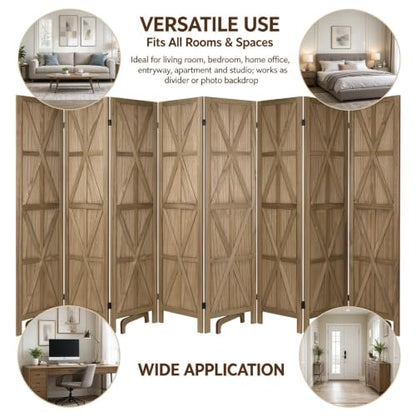 8-Panel Wooden Room Divider - 67" Tall Folding Privacy Screen in Dark Brown (Variation: Dark Brown 8 Panel)