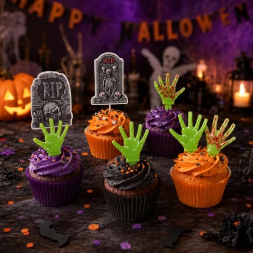 Halloween Zombie Hands Cake Decorations Set of 36 | Tombstones & Cupcake Toppers