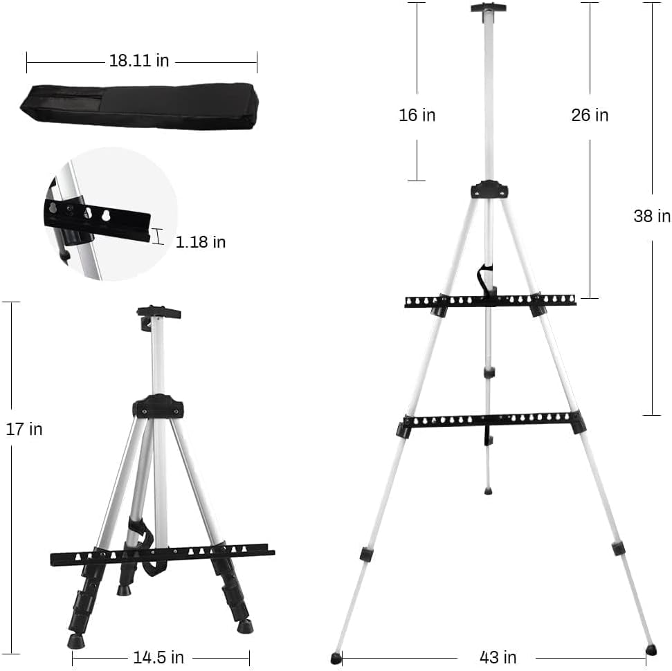 RRFTOK Art Easel Stand - Adjustable 17 to 66 Inch Aluminum Tripod for Painting | Portable Canvas Display with Carry Bag for Beginners and Students