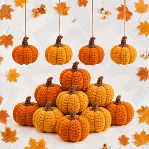 12 Pack Crochet Mini Pumpkins for Fall Thanksgiving Farmhouse Decor