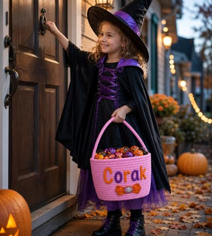 Personalised Halloween Basket with Name for Kids - Single-Hand Design