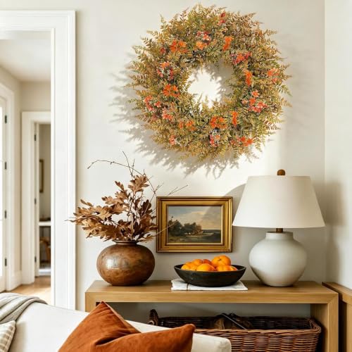 Large Artificial Fall Wreath for Front Door - 26 Inch Autumn Decor