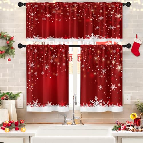 Christmas Kitchen Curtain Sets for Windows - 52x36 Inch Winter Decor