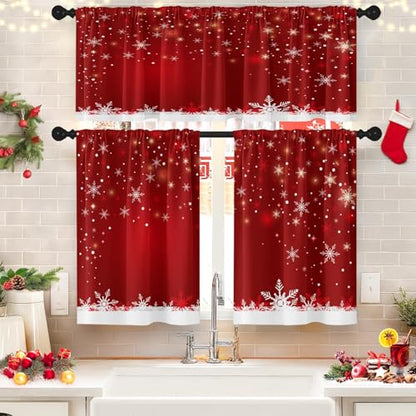Christmas Kitchen Curtain Sets for Windows - 52x36 Inch Winter Decor