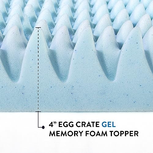 Best Price Mattress 4 Inch Egg Crate Memory Foam Mattress Topper with Cooling Gel Infusion, CertiPUR-US Certified, TwinXL Light Blue