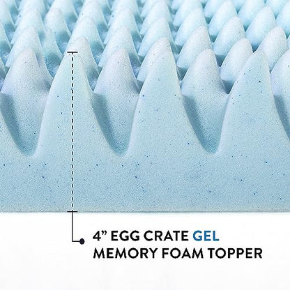 Best Price Mattress 4 Inch Egg Crate Memory Foam Mattress Topper with Cooling Gel Infusion, CertiPUR-US Certified, TwinXL Light Blue