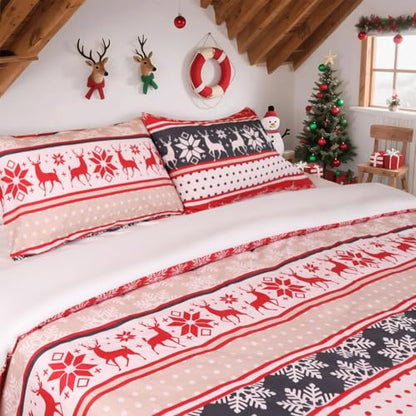 Christmas Stripe Polyester Duvet Cover Set Queen Size - Lightweight Breathable Bedding