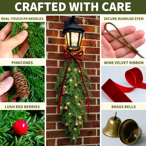 Lighted Christmas Teardrop Swag Set with Norfolk Pine Look - 2-Pack