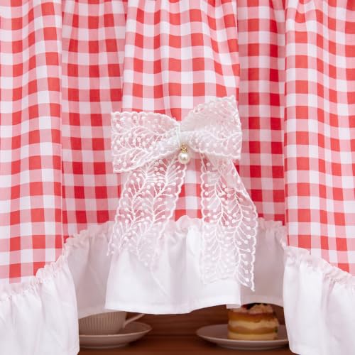 Red Gingham Ruffled Farmhouse Curtain Set - 3 Pieces, Valance 60x18 & Tiers 30x36, Variation of THIS listing