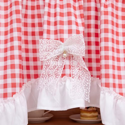 Red Gingham Ruffled Farmhouse Curtain Set - 3 Pieces, Valance 60x18 & Tiers 30x36, Variation of THIS listing