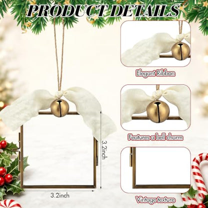 Vintage Brass Christmas Photo Frame Ornaments 3.2x3.2 Inches - Set of 4
