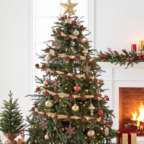 36 ft Rustic Christmas Bell Garland with Burlap & Metal Sleigh Bells - Farmhouse Decor