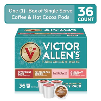 Victor Allen's Coffee Holiday Favorites Coffee & Hot Cocoa Mix Variety Pack, 36 Count, Single Serve K-Cup & Coffee Pods for Keurig K-Cup Brewers