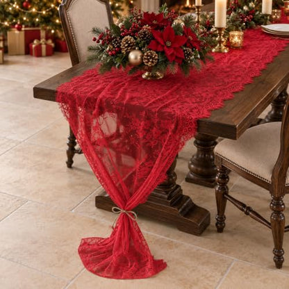 6 Pack Red Lace Table Runners 30x120 Inch for Christmas Holiday Decor