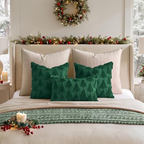 MIULEE Christmas Pillow Covers 12x20 Dark Green Set of 2 - Holiday Decor