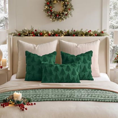 MIULEE Christmas Pillow Covers 12x20 Dark Green Set of 2 - Holiday Decor