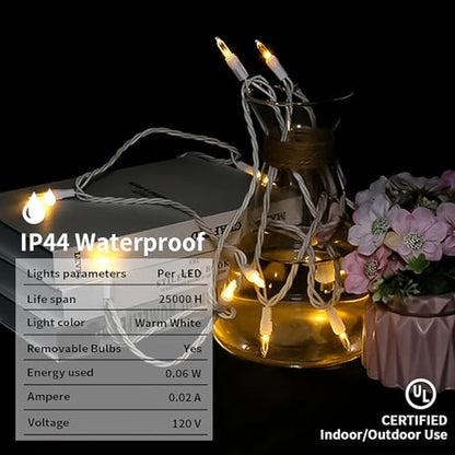 Warm White LED Christmas String Lights 9.6ft Flicker-Free Indoor Outdoor