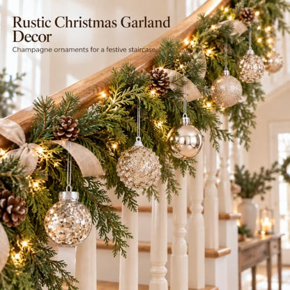 Champagne Rustic Christmas Ornaments Set 16PCS 2.4 Inch - Evernne