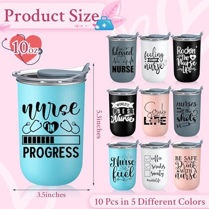 Blessed Nurse Coffee Mug Set - 10 oz Nurse Gifts with Lids, Soft Colors