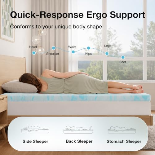Novilla Full Memory Foam Mattress Topper - 2 Inch Cooling Gel Support