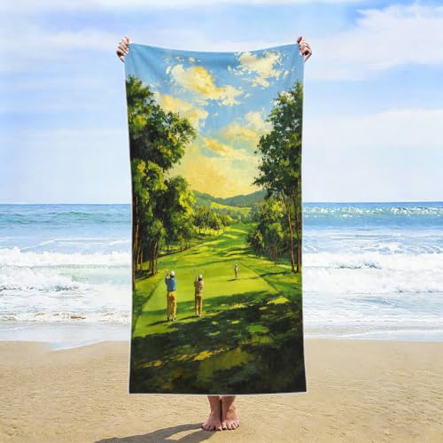Vintage Golf Pattern Beach Towel - Large 36x72 Inch Absorbent Quick Dry Sea Blue