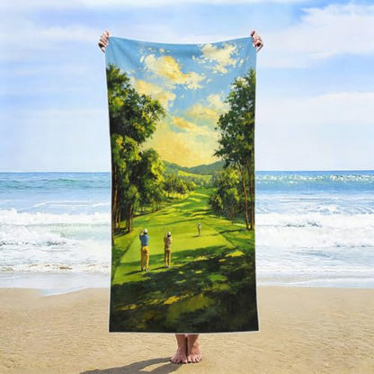 Vintage Golf Pattern Beach Towel - Large 36x72 Inch Absorbent Quick Dry Sea Blue