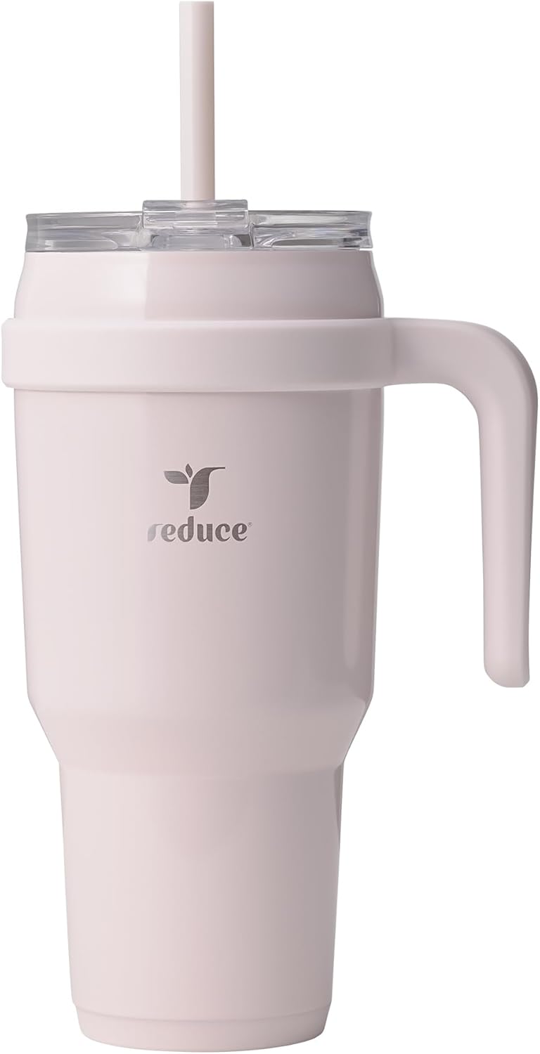 REDUCE Cold1 40 oz Tumbler - Vacuum Insulated Stainless Steel Water Bottle with Handle & Straw | Gloss Cotton Finish